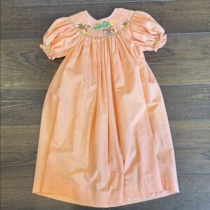 Toddler Girls Orange Gingham Smocked Dress